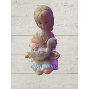 Lenwile Ardalt Girl Feeding Duck Goose Porcelain Figurine Hand Painted Art Ware